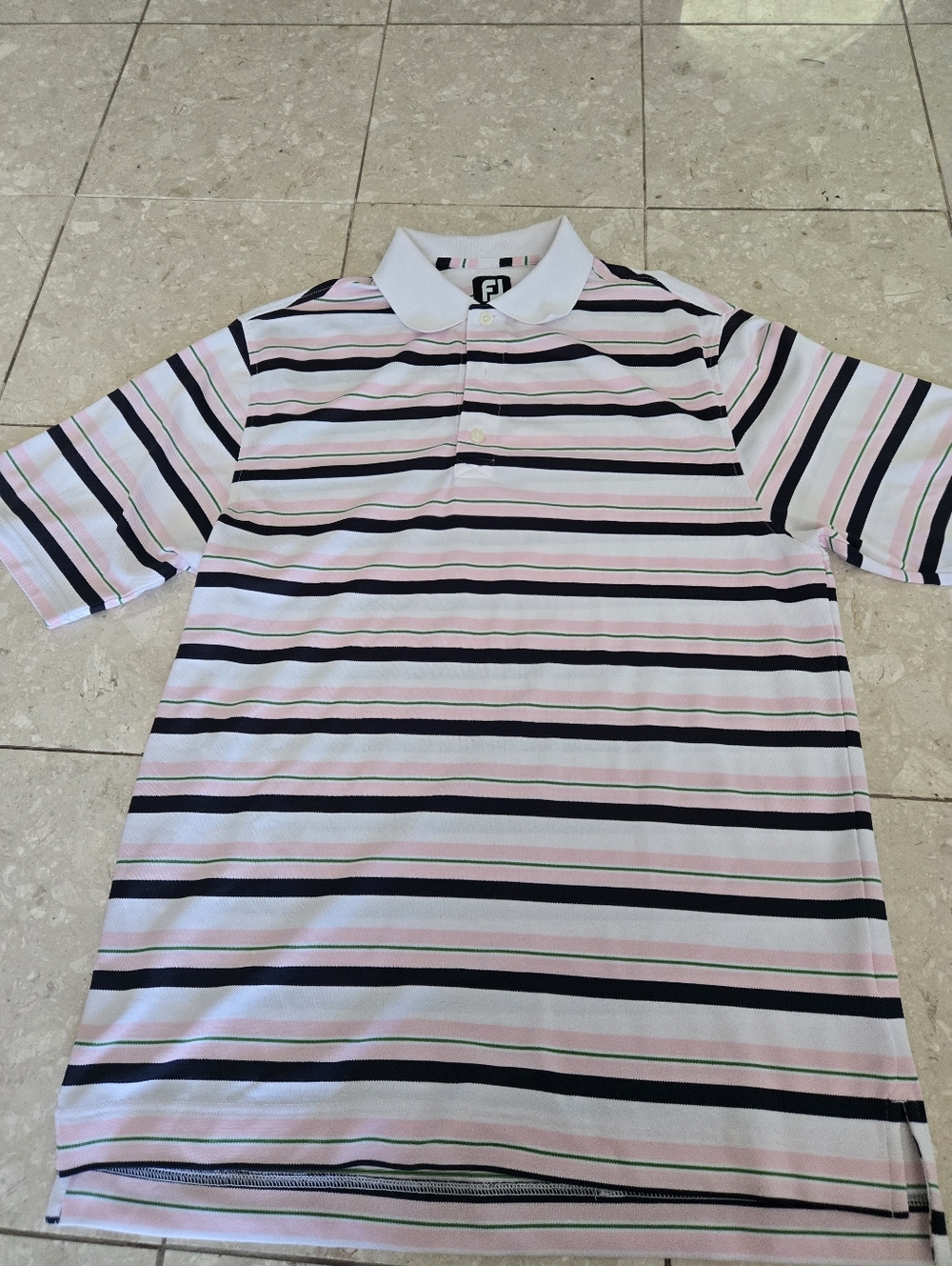 Men's FootJoy Golf Polo - Medium - Pink, Navy, Green Stripes